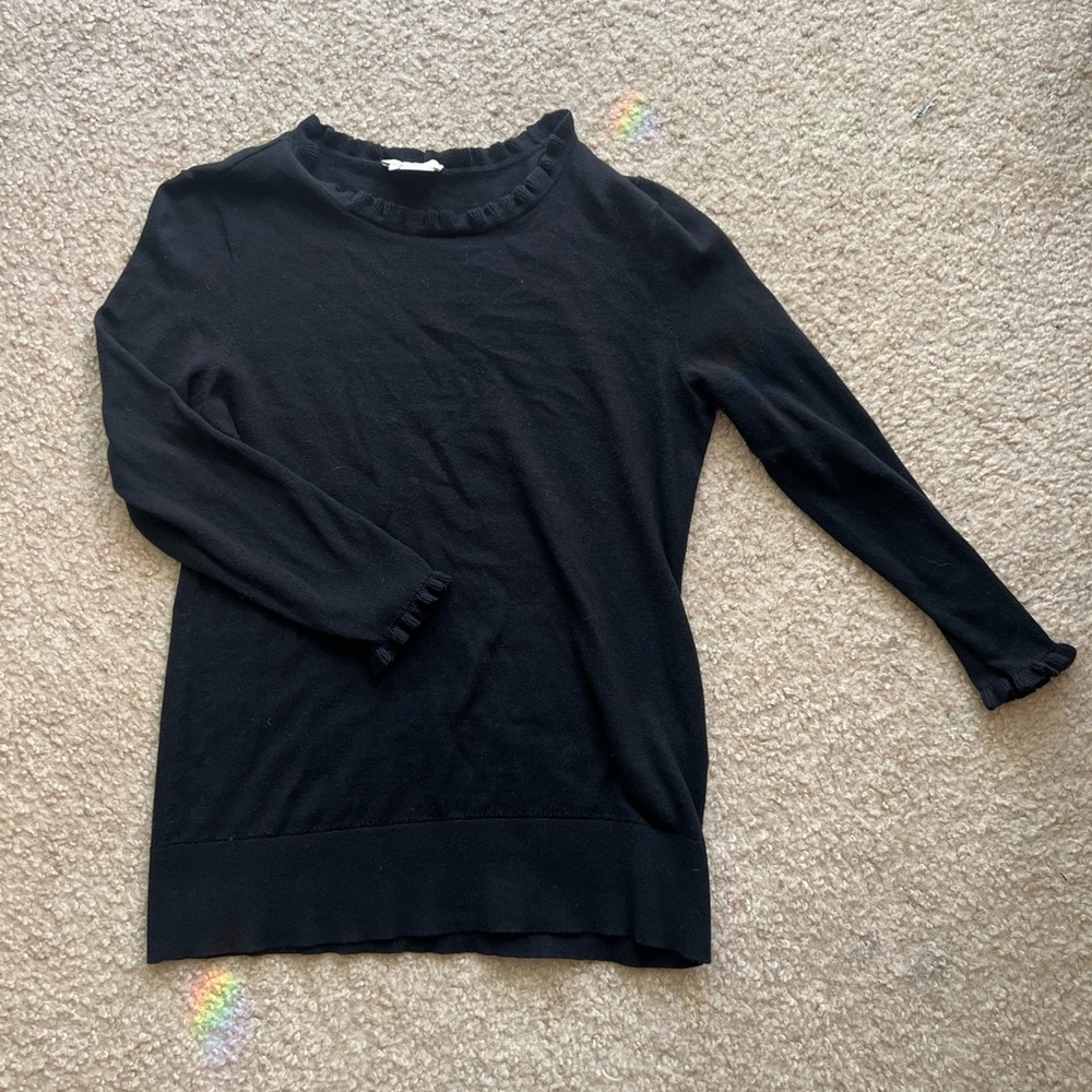 Kate spade black cotton cashmere blend ruffle sweater S/XS